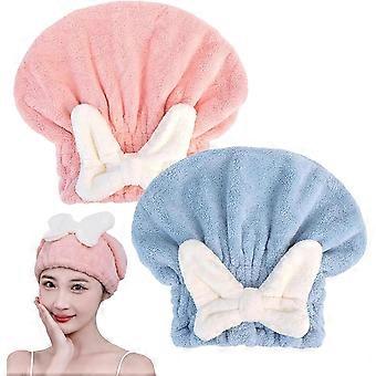 2 Pcs Kids Ultra Absorbent Hair Towel, Quick Dry Microfiber Hair Wrap for Girls, Soft Bowknot Bath Head  with Elastic Band, Cute Bath Hat for Toddlers