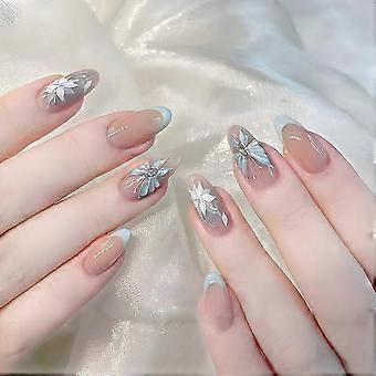 Handgemaakte Blauwe Franse Uiteindpers op Spijkers 24PCS Herbruikbare Vlinder Nagelkunst Duurzaam ABS Materiaal voor Elegant Kijk Multicolor