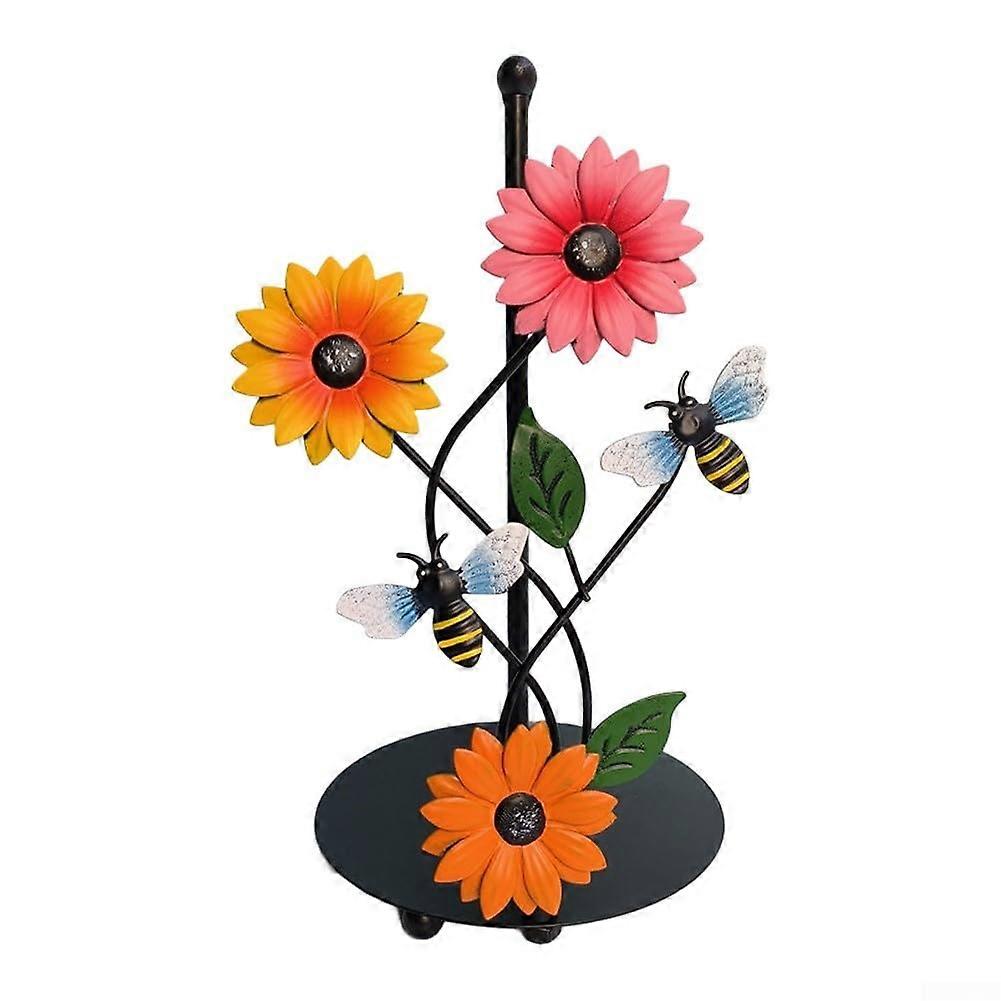Sunflower Paper Towel Holder with Stable Iron Base, Rustic Decorative Stand for Kitchen Countertops
