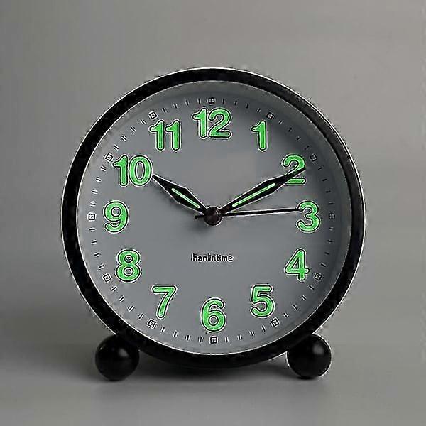 Silent Alarm Clock - Non-ticking Analog Alarm Clocks with Warm Light - Minimalist Round Black