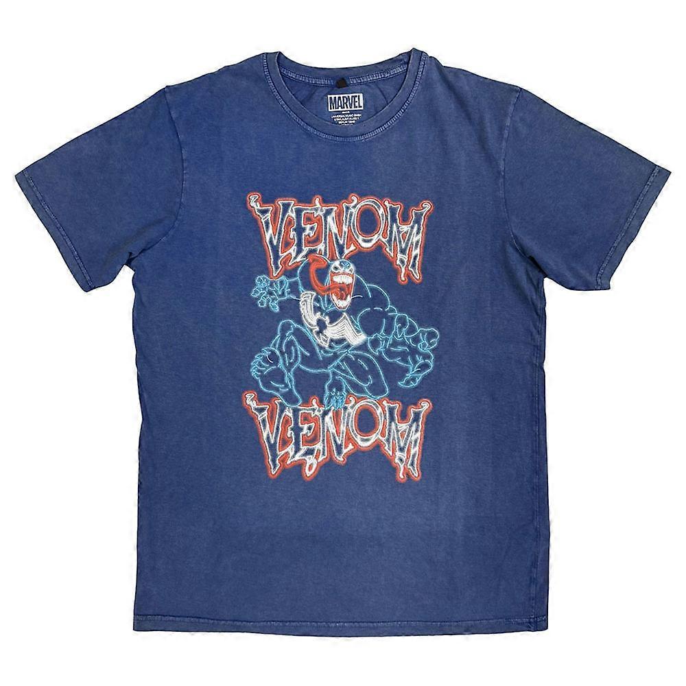 Venom Neon Light Outline Marvel Stone Wash T Shirt