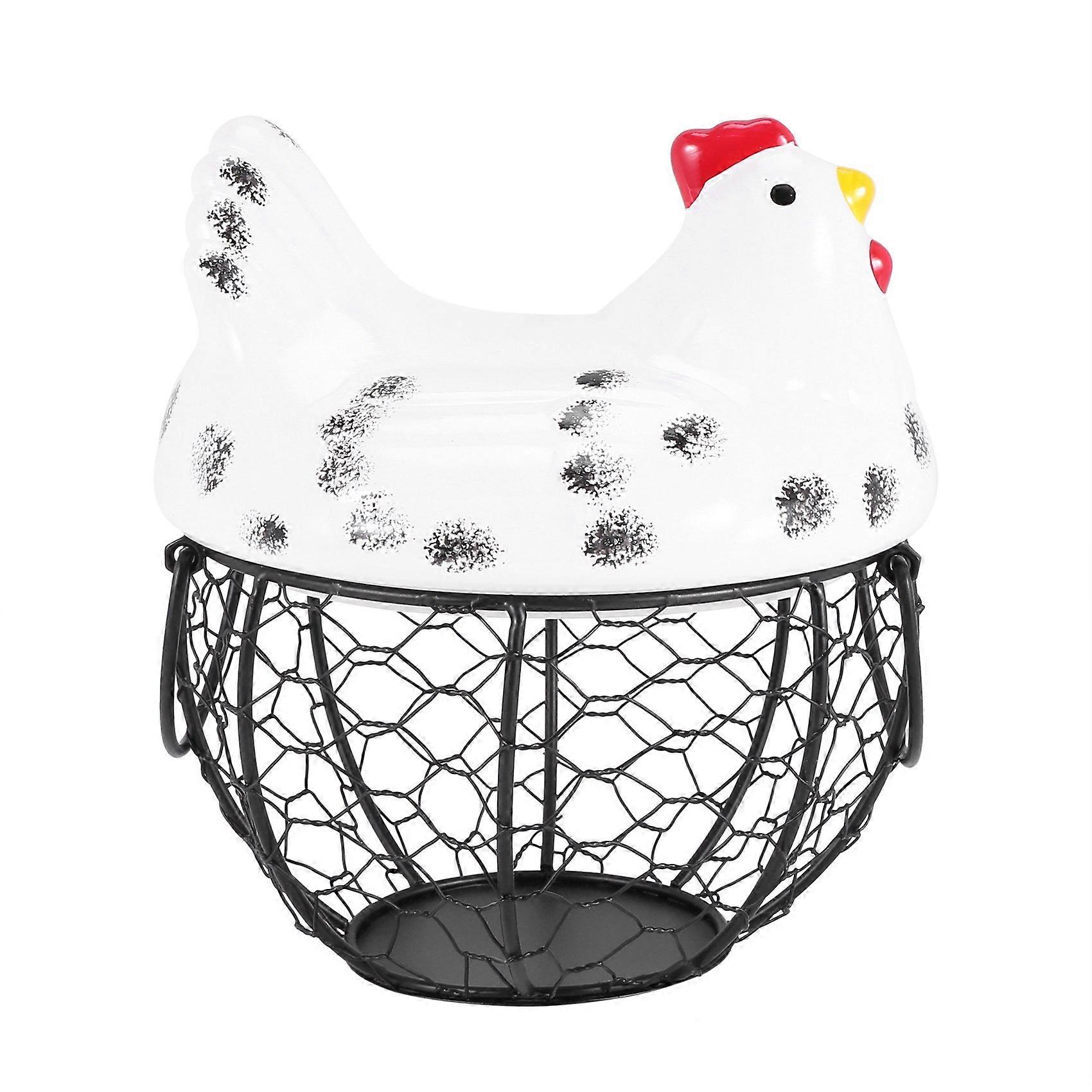 Egg Basket, Wrought Wire Restaurant Basket,Kitchen Hen Decor (White)