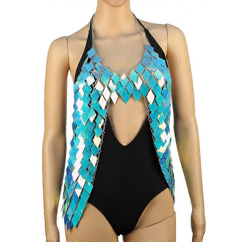 Sequin Body Chain Bra Halter Fashion Crop Top Dainty Body Necklace Women Bikini Beach Jewelry