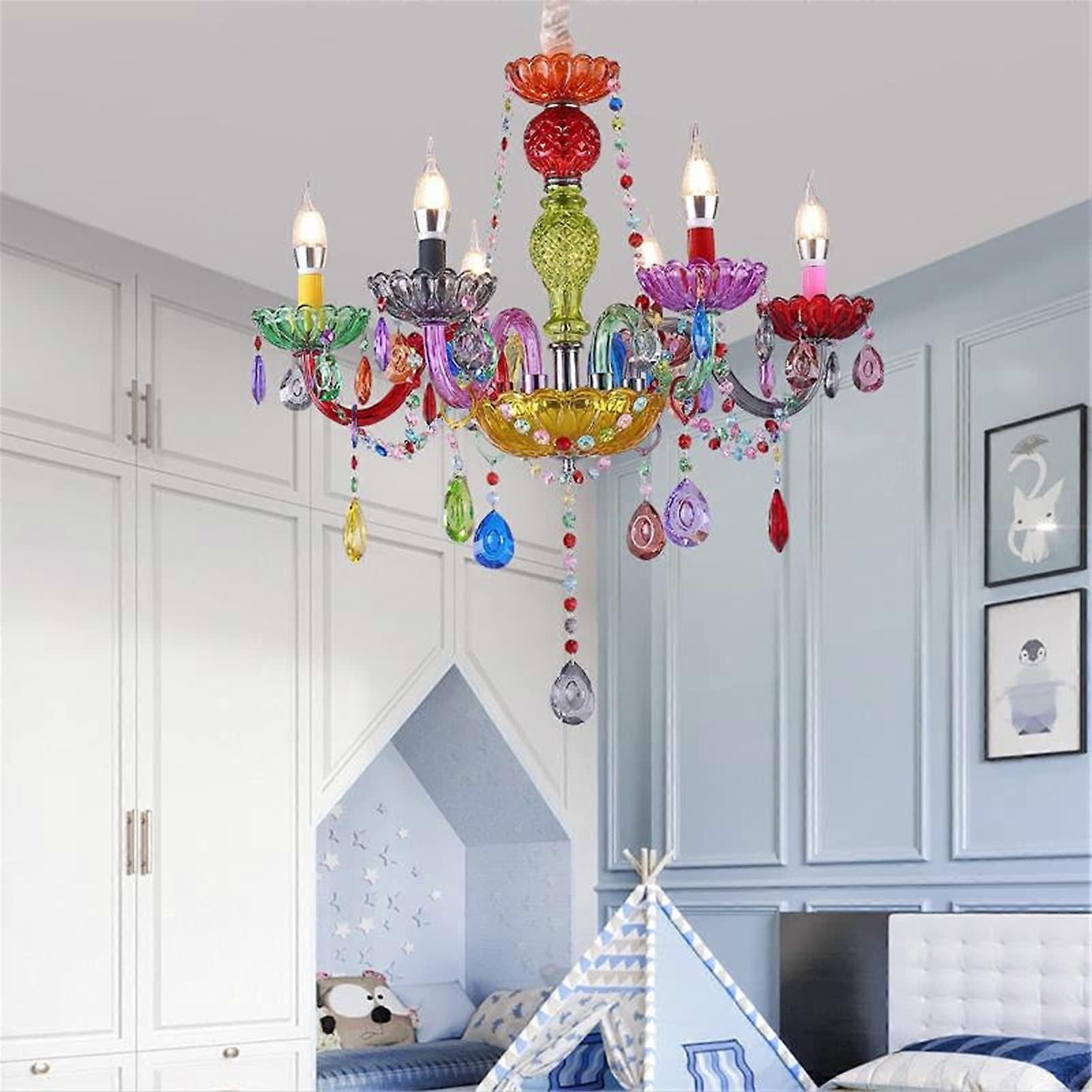Modern Crystal Chandelier with Candy Color Design, Warm Ambient Lighting for Bedroom 60x69cm