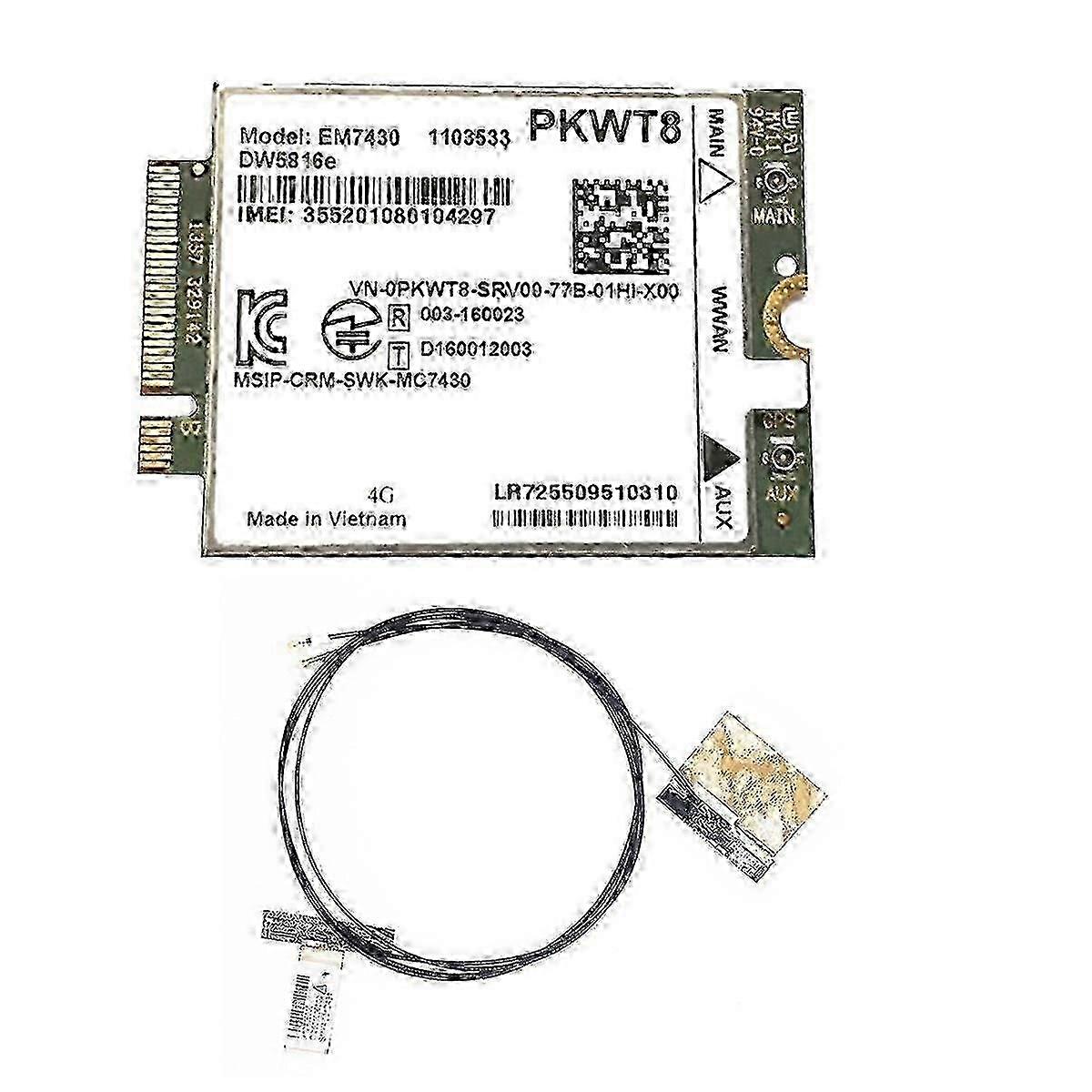 Dell Latitude 7280/7285/7290/7389/7390/7480/7490 Compatible EM7430 DW5816E 4G LTE Module with Dual Antenna and GOBI6000 Technology Edition 1129