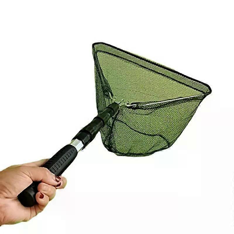 1pc Dark Green Aluminum Alloy Fishing Net - 130cm Telescopic Foldable Triangular Scoop Portable with Positioning for Fishing