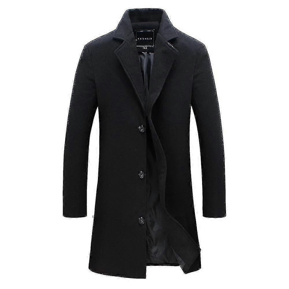 Winter Overcoat for Plus Size Men - Warm Woolen Single Breasted Long Coat