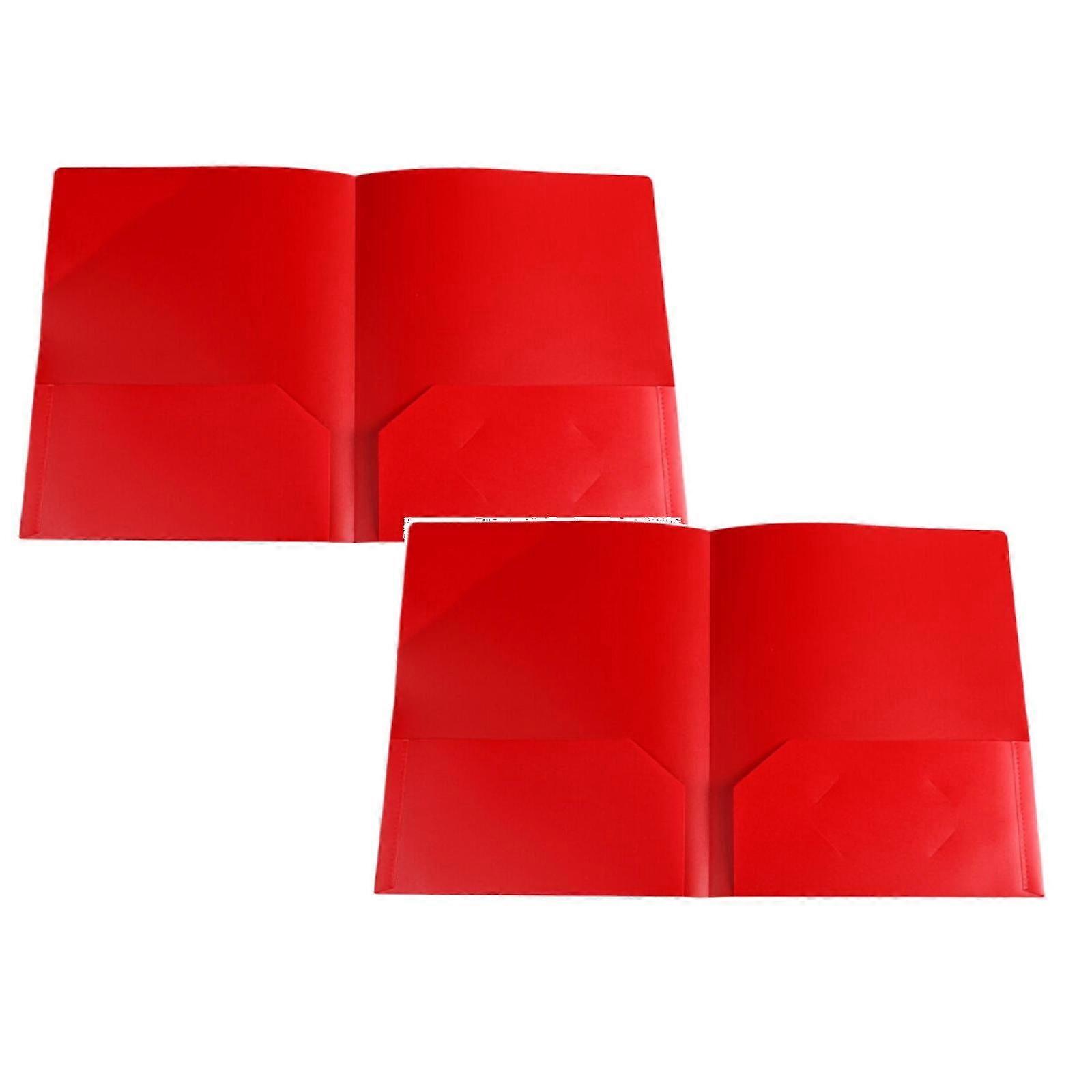 LKWLPD 2 Pcs Heavy Duty Plastic Folders with Pockets, No Prongs, Compatible with Standard Letter Size, 2 Business Card Holders (Red)