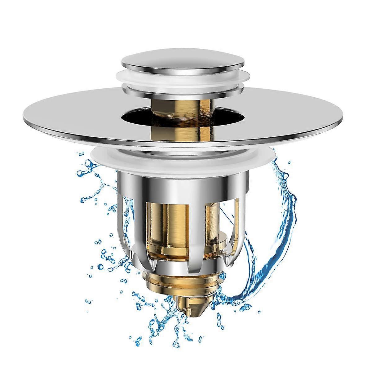 Universal 2 in 1 Bathroom Sink Stopper with AntiClogging Filter, Pop Up Drain for 1.061.65' Sinks Chrome