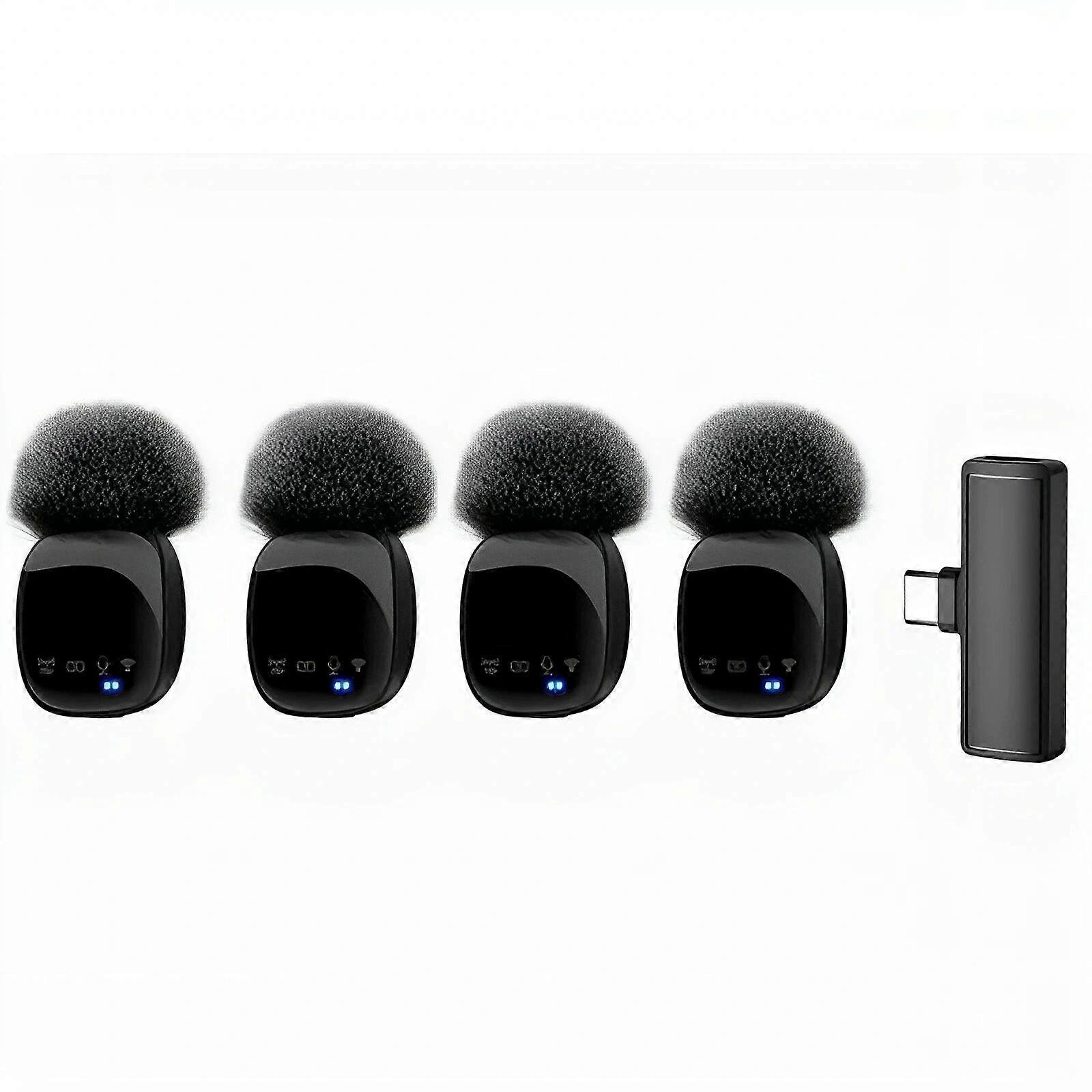 4-in-1 Wireless Lavalier Microphone System with Noise Reduction, UHF Transmission for iPhone / Android