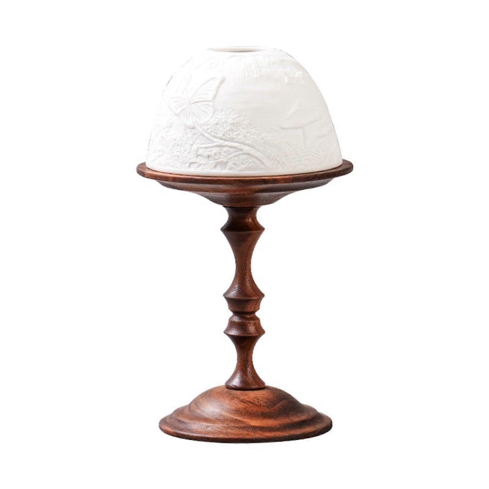 Vintage Walnut Aromatherapy Candle Holder with Bone China Cover, Soft Glow Light, 2Piece Set
