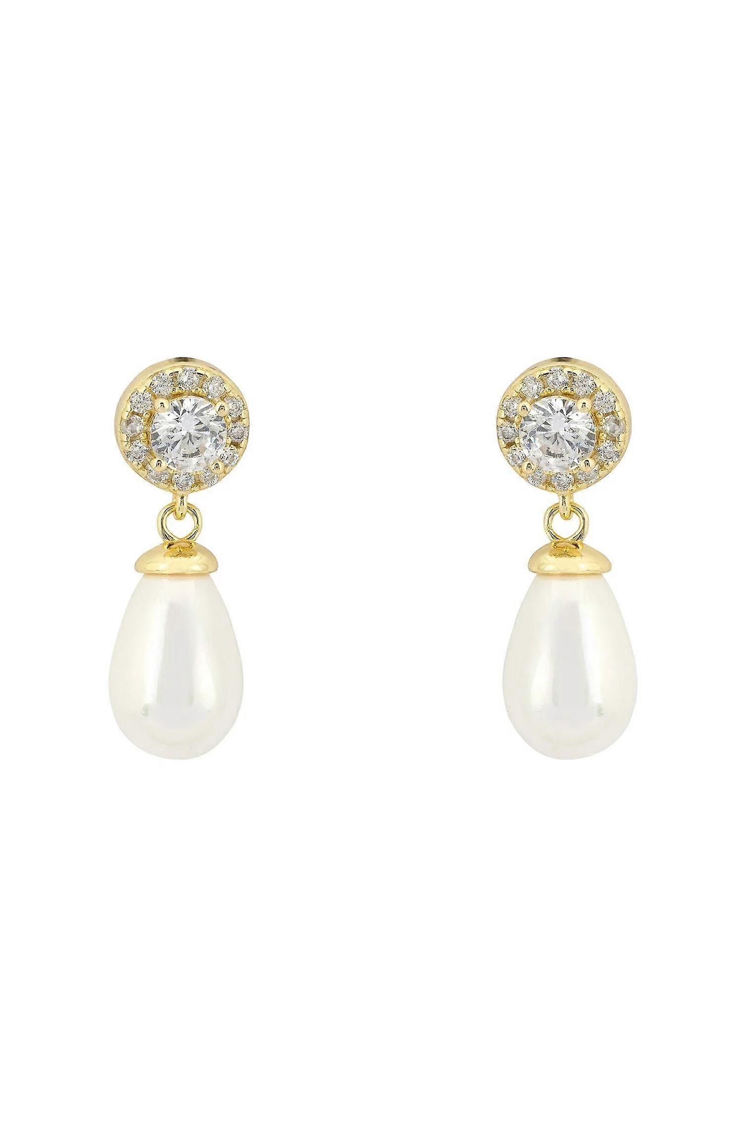 Latelita Timeless Pearl Teardrop Earrings Gold for Women - 18ct Gold and Sterling Silver - 2.2cm x 0.8cm - Birthstone Pearl Jewelry