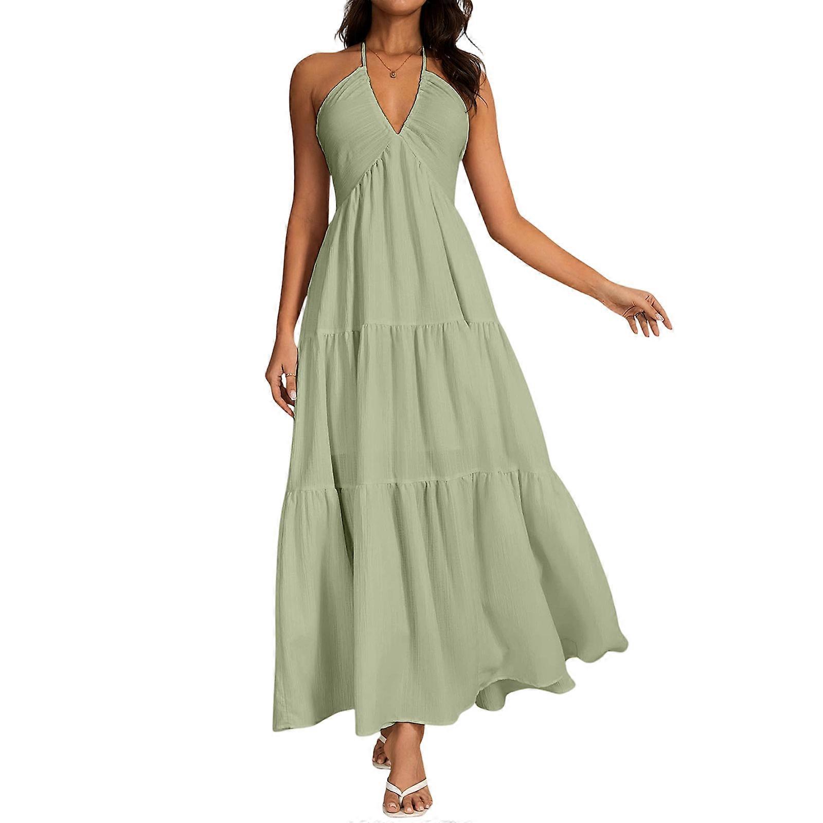 Women's backless halter dress, deep V-neck long dress, A-line high-waisted halter  dress light green XXL | Fruugo CZ