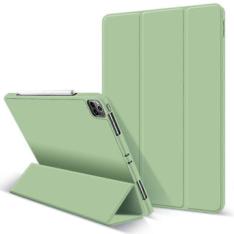 Capa elegante para iPad Pro de 10,5 polegadas, verde matcha, com fecho magnético triplo em couro.