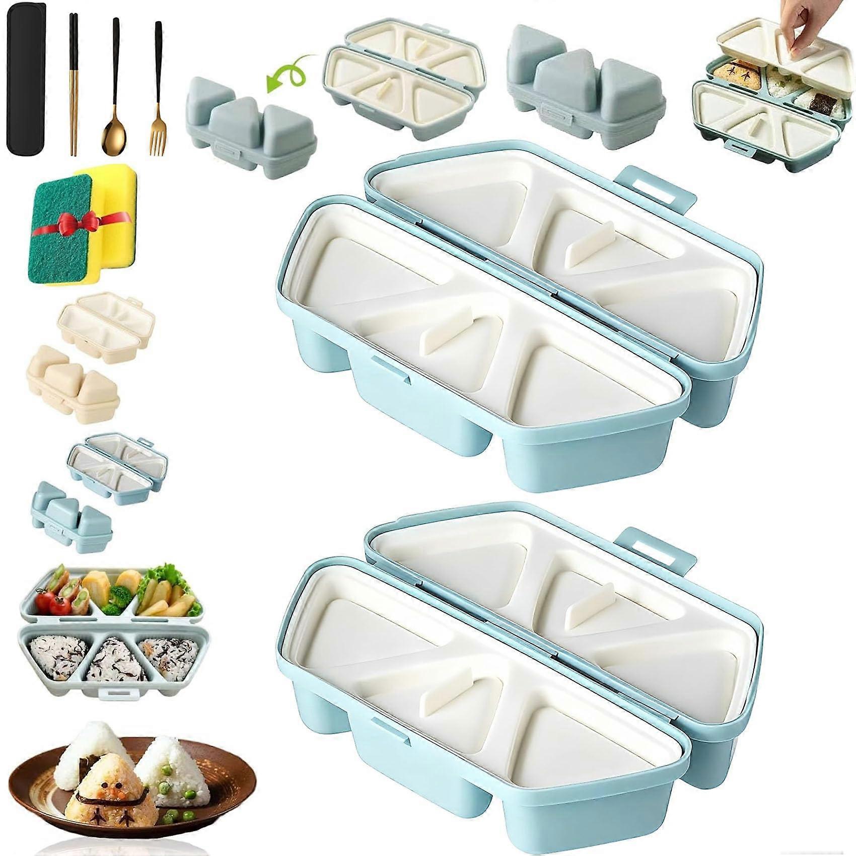 6 Cavity Onigiri Mold Triangle Sushi Rice Ball Maker NonStick Easy Release Foldable Blue 2pcs