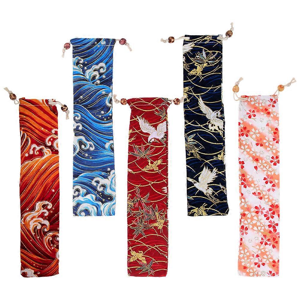 Fabric Tableware Pouch for Cutlery Storage 5Pcs Portable Drawstring Bags