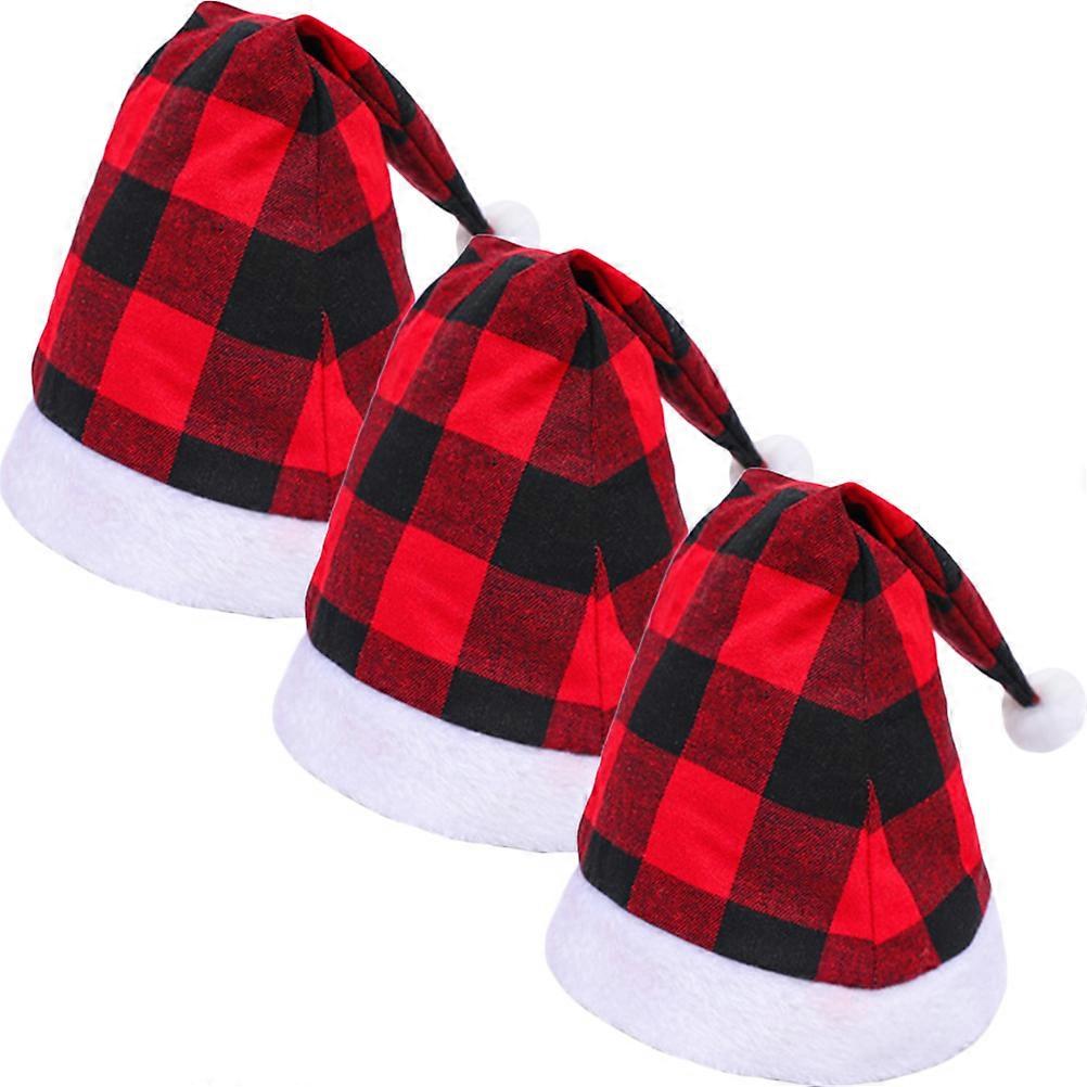 Christmas Santa Hat for Decoration 6Pcs Check Pattern Xmas Hat Bundle