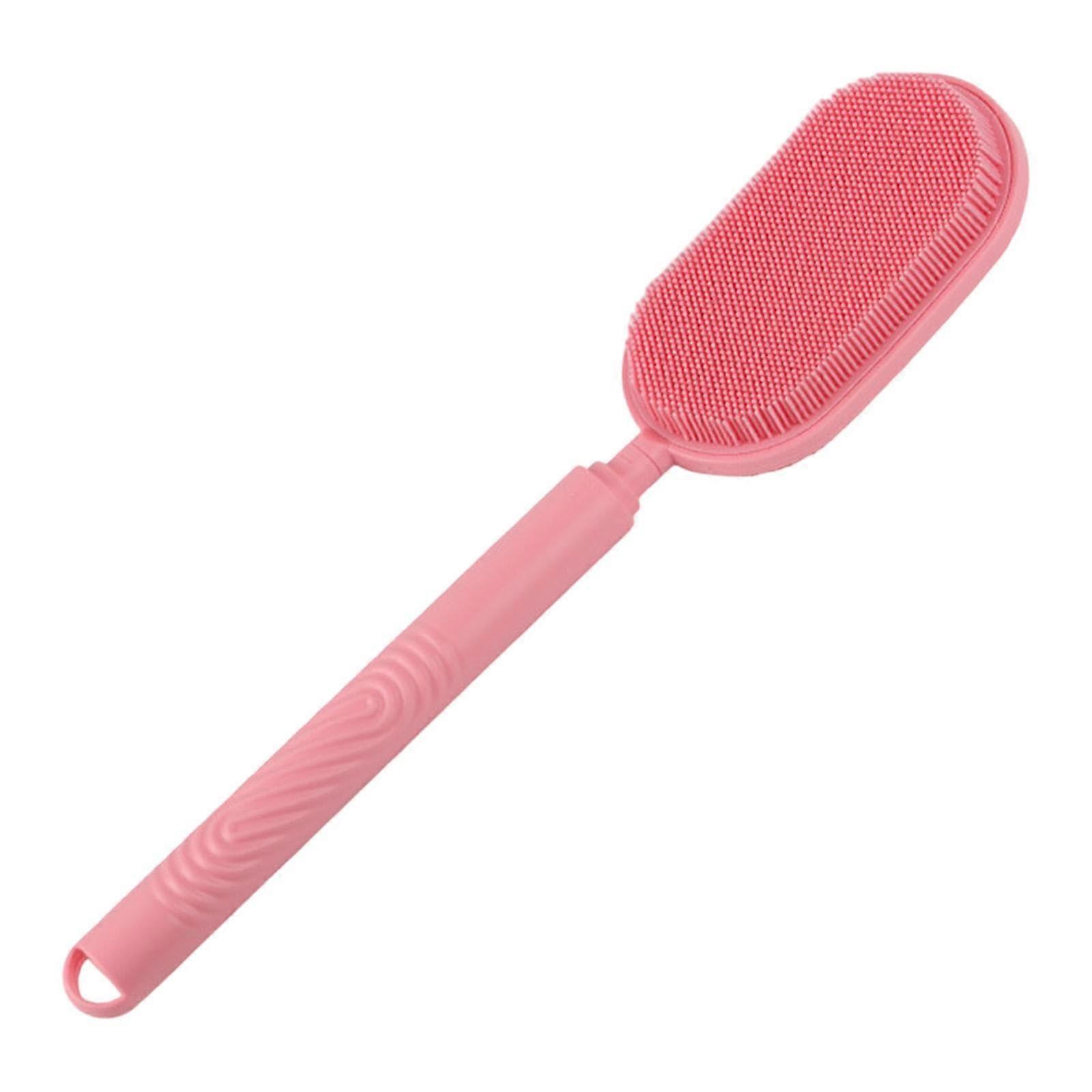 Bath Brush with Extendable Long Handle, Double Sided Silicone Shower Brush for Elderly, Pink