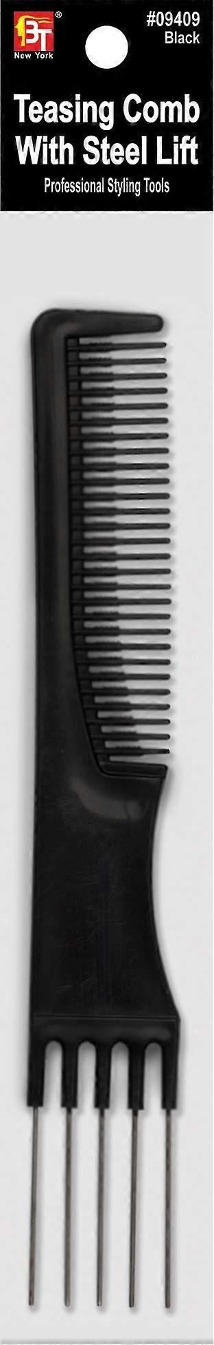 Teasing Comb with Steel Lift for Volume, Dual Function Backcombing Comb, Black Plastic