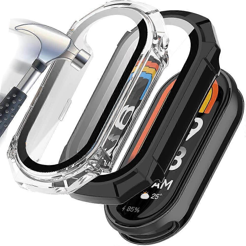 Case for Mi Band 9 with Tempered Glass Screen Protector 2Pack 360° Full Coverage Black Transparent