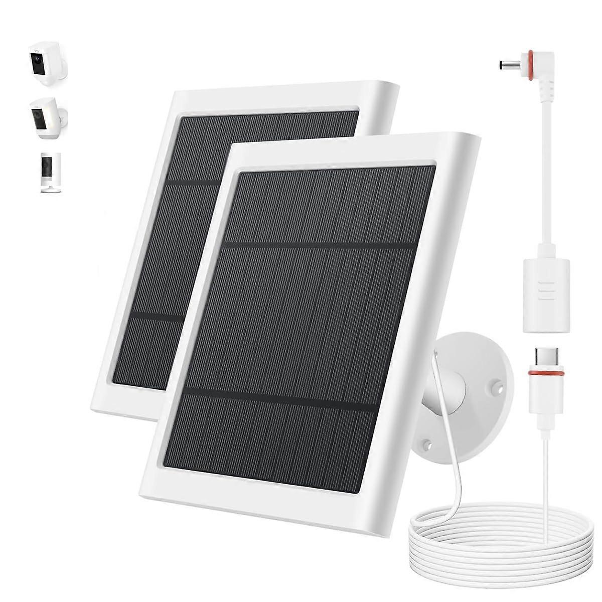 Solar Panel Kit 2 Pack 4W Fast Charging, Weatherproof 360° Mount, 10ft Cable, White for Ring Camera