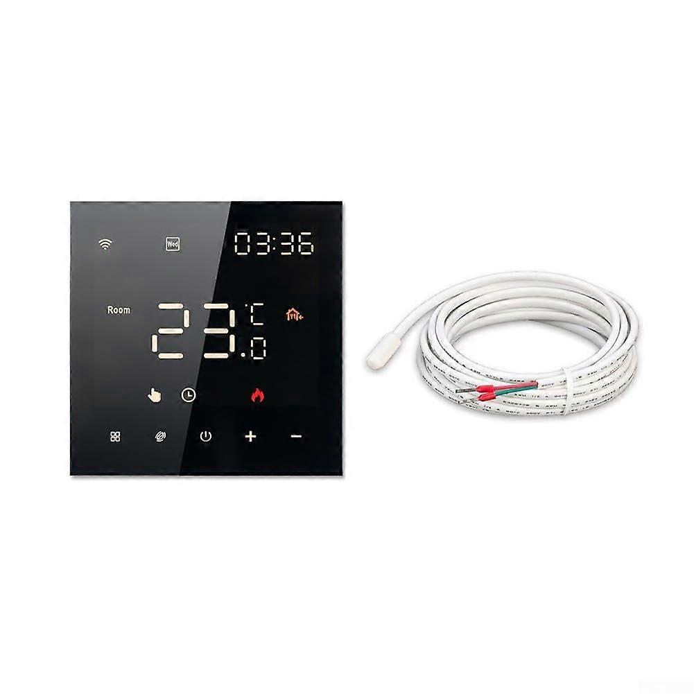 Smart WiFi Thermostat with Voice Control, LCD Touch Screen, App Remote Access, Black Electric