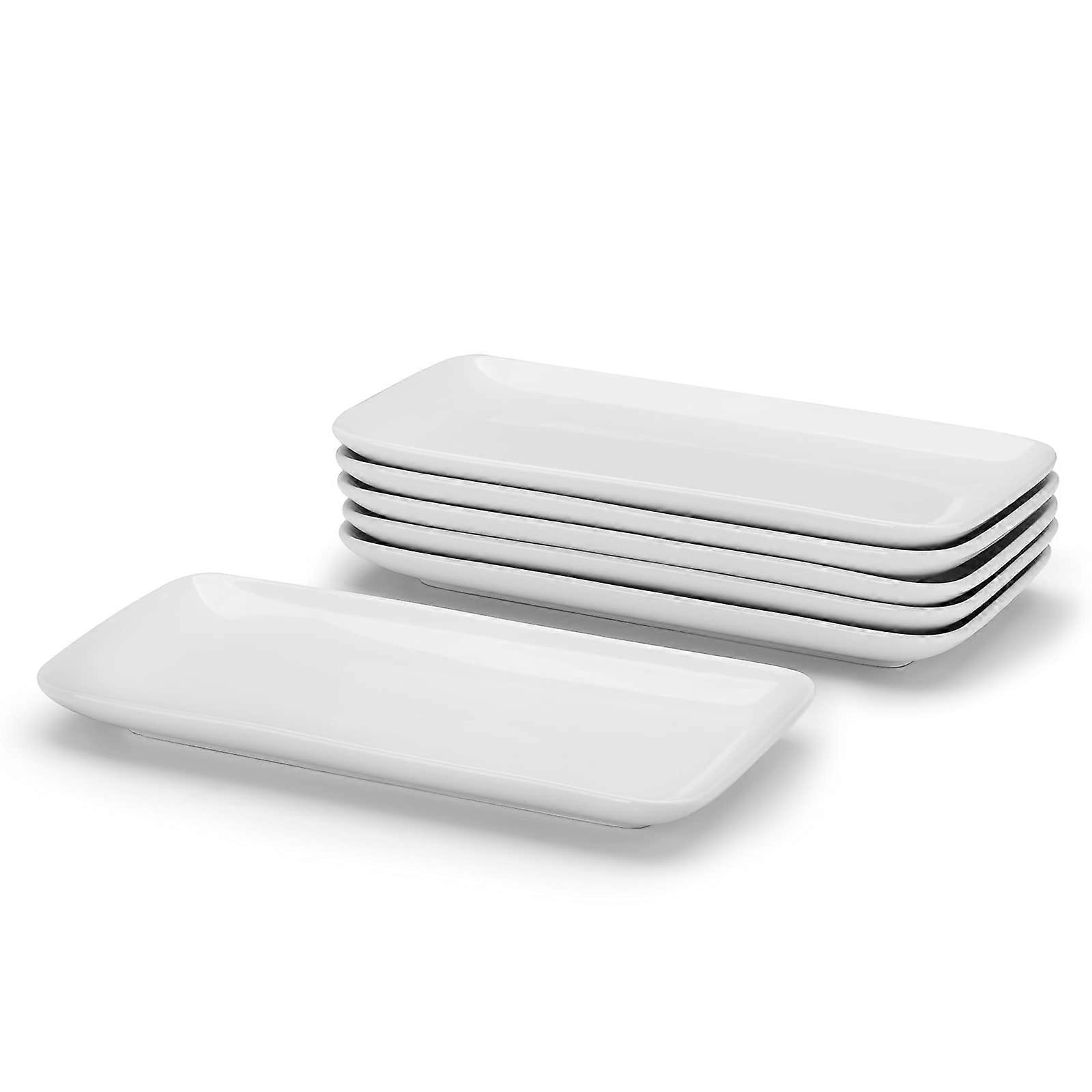Ceramic Serving Platters Set of 6 Rectangular White Sushi Plates Microwave Safe Elegant Style