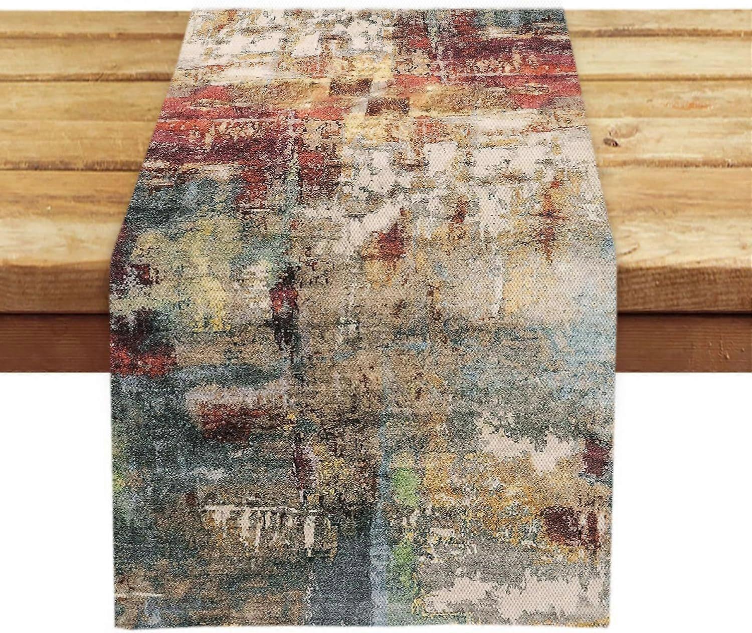 Colorful Rust Boho Table Runner 72 Inches Long Modern Dresser Runner Rustic