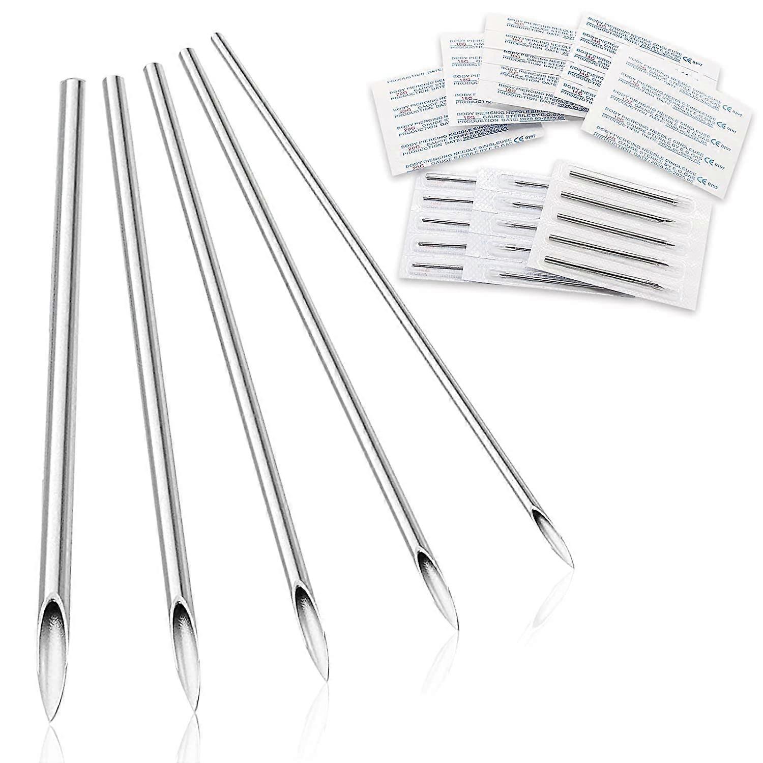 Body Piercing Needles Set 50pcs Mixed 12G20G Presterilized Stainless Steel with Sharp Tips