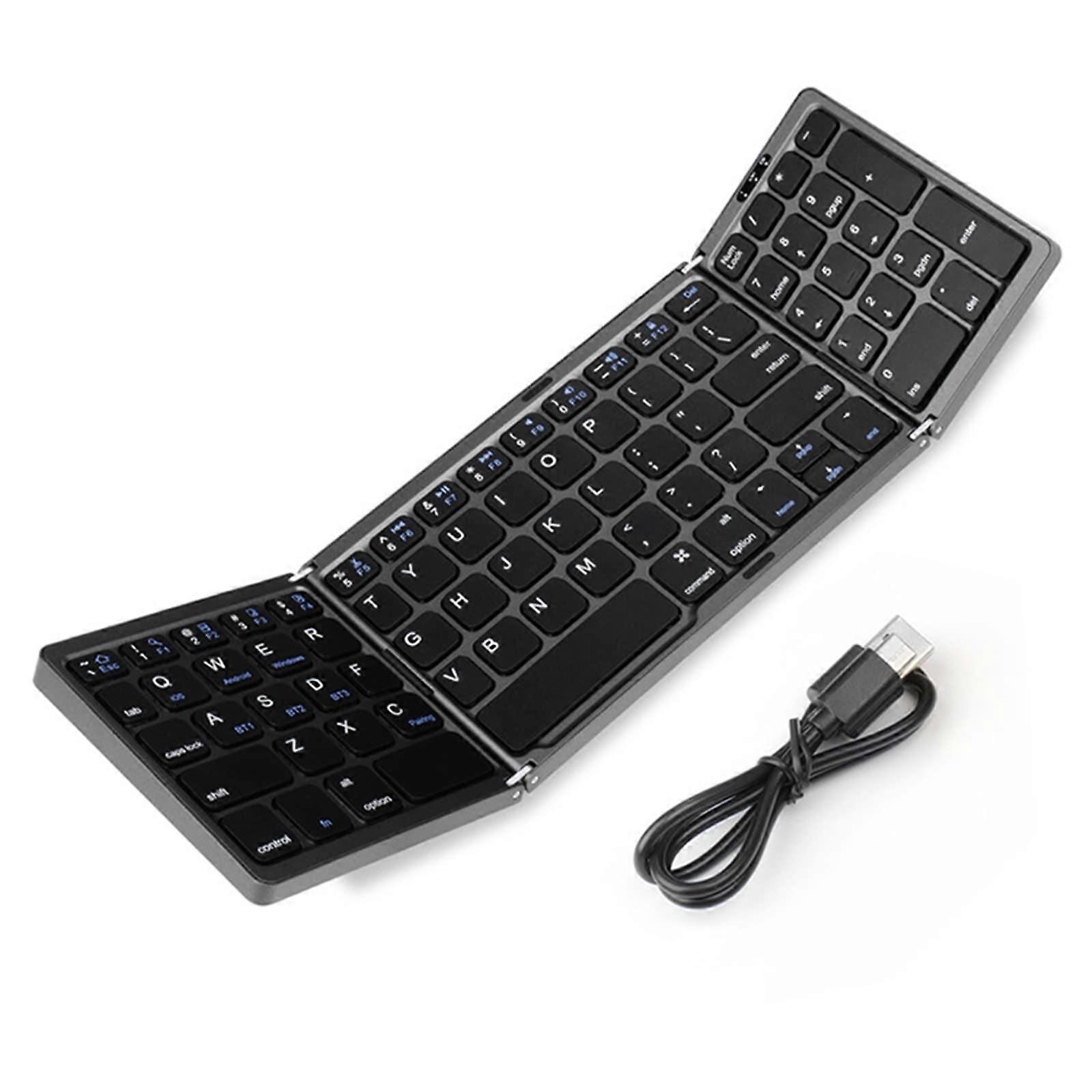 Bluetooth Folding Keyboard with Numeric Keypad, Ultra Slim Wireless Rechargeable for iOS Android Windows Gray
