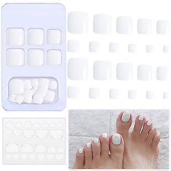 Set mit kurzen, quadratischen, mattweißen künstlichen Zehennägeln zum Aufkleben – individuell anpassbare Größen für Damen