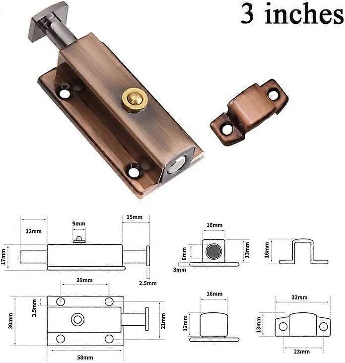 6 Inch Spring Loaded Barrel Bolt Door Latch with Brass Button, Red Bronze Finish