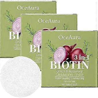 3 em 1 Cebola & Alecrim Biotina Shampoo Bar para Cabelos Finos - Volume de Engrossamento do Cabelo Shampoo Bar Sólido para Homens & Mulheres, Nutritivo e Hidratante
