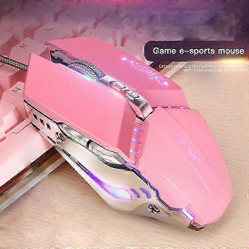 7-Button Pink Mechanical Wired Mouse With Metal Macro Function, Usb Backlit.