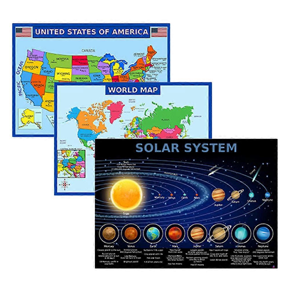 World Map Educational Multi-Functional Wall Map for Learning 3Sets