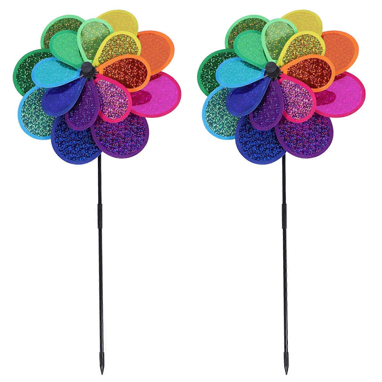 Double Layer Windmill Toy for Decor Garden Windmill Stake 2Sets with