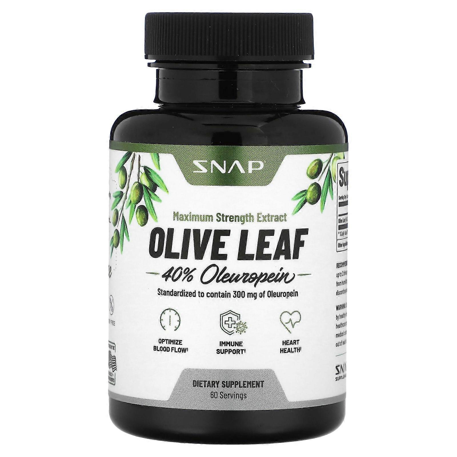 Snap Supplements, Olive Leaf, Maximum Strength, 750 mg, 60 Capsules, 2-Pack
