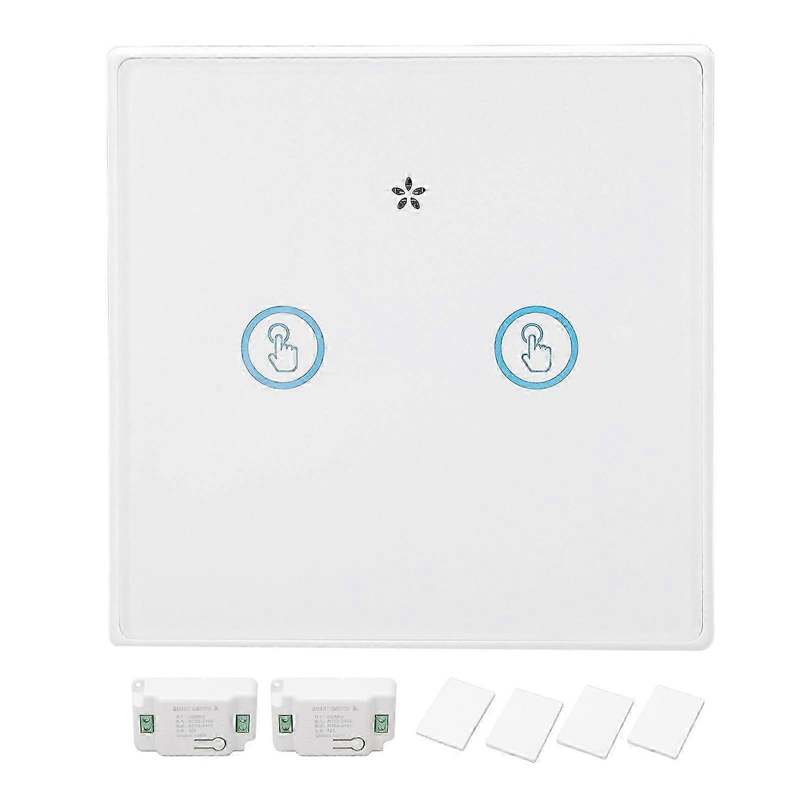 Wireless Light Switch Tempered Glass Panel Smart Touch Wall Switch 433MHz with Receiver