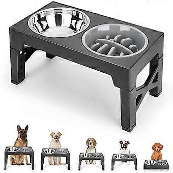 Adjustable Elevated Dog Bowl with Stainless Steel Bowls - 5 Heights, Non-Slip Stand & Slow Feeder for All Dog Sizes