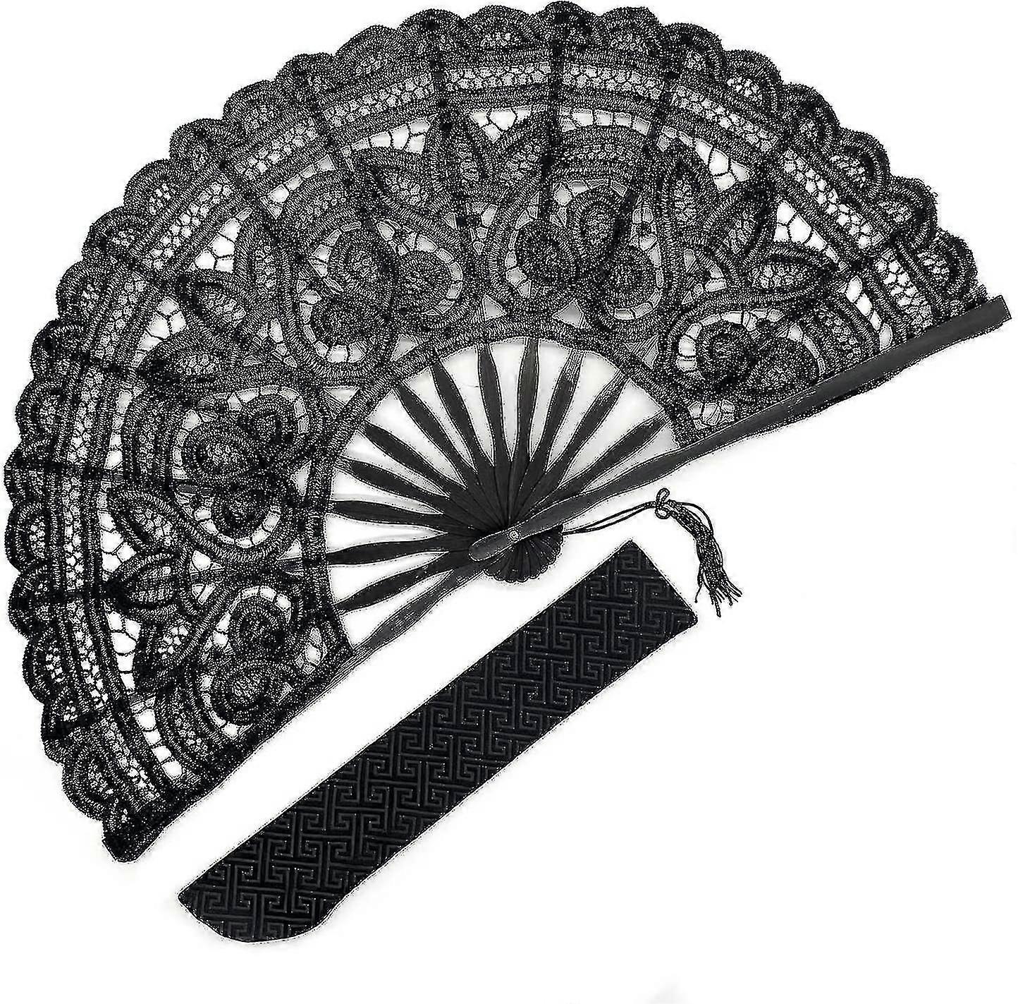 Schwarzer Spitzen-Klappfächer