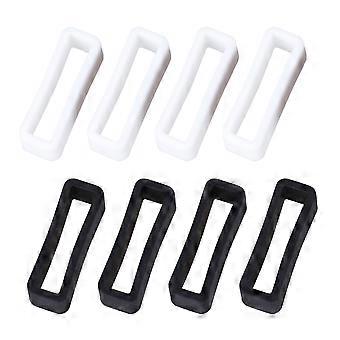 8Pcs Watch Accessories Silicone Ring Watch Strap Ring Watch Buckle Ring (24mm Black and 24mm White)
