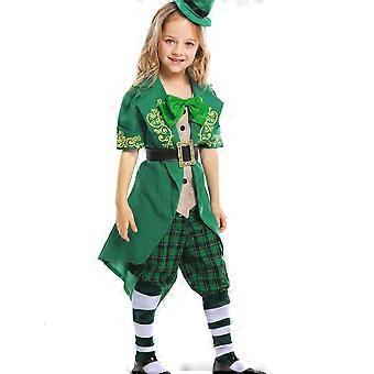 Halloween Kids Girls Keiju Leprechaun Puku Lapsi Green St. Patrick's Day asu Hienot vaatteet Hattu Housut Puku Vihreä Koko S (105-120cm)