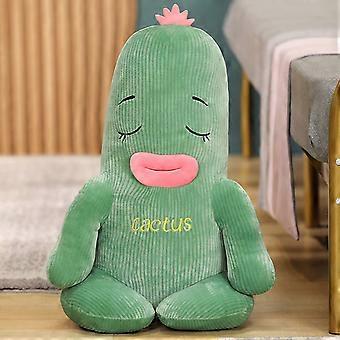Grappige Yoga Grote Mond Cactus Pluche Pop, Slaapkussen Pluche Speelgoed Creatieve Geschenken PP Katoenen Cactus Knuffel Groen 35cm