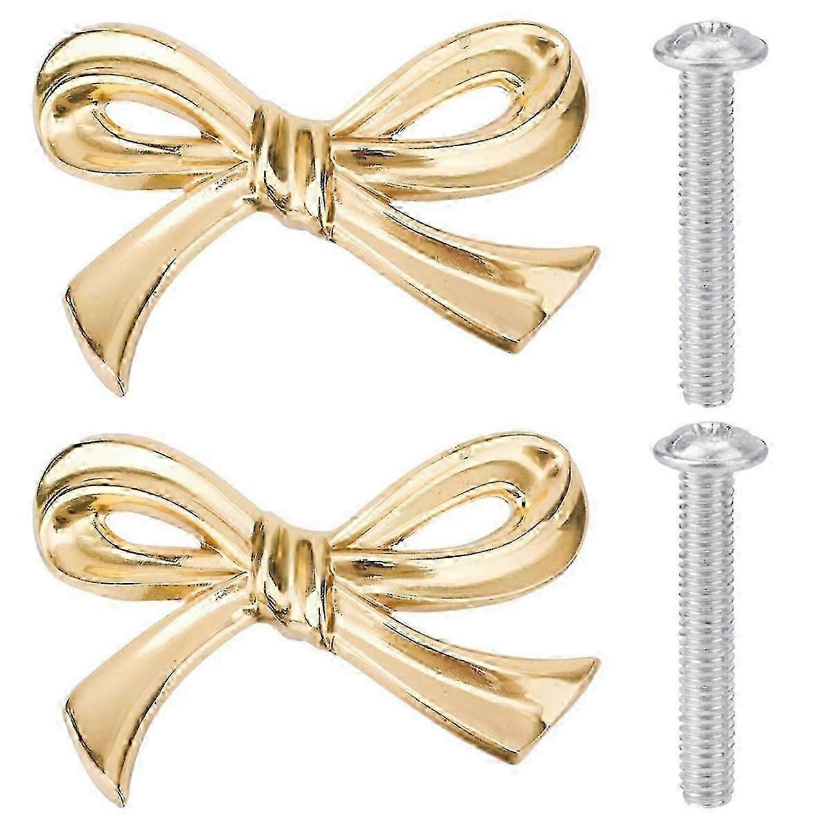 2pcs Gold Brass Bow Dresser Knobs, Vintage Bow Shape Drawer Pullq