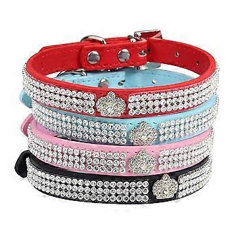 Dww Adjustable Synthetic Leather Collar with Rhinestones for Small Dogs and Cats