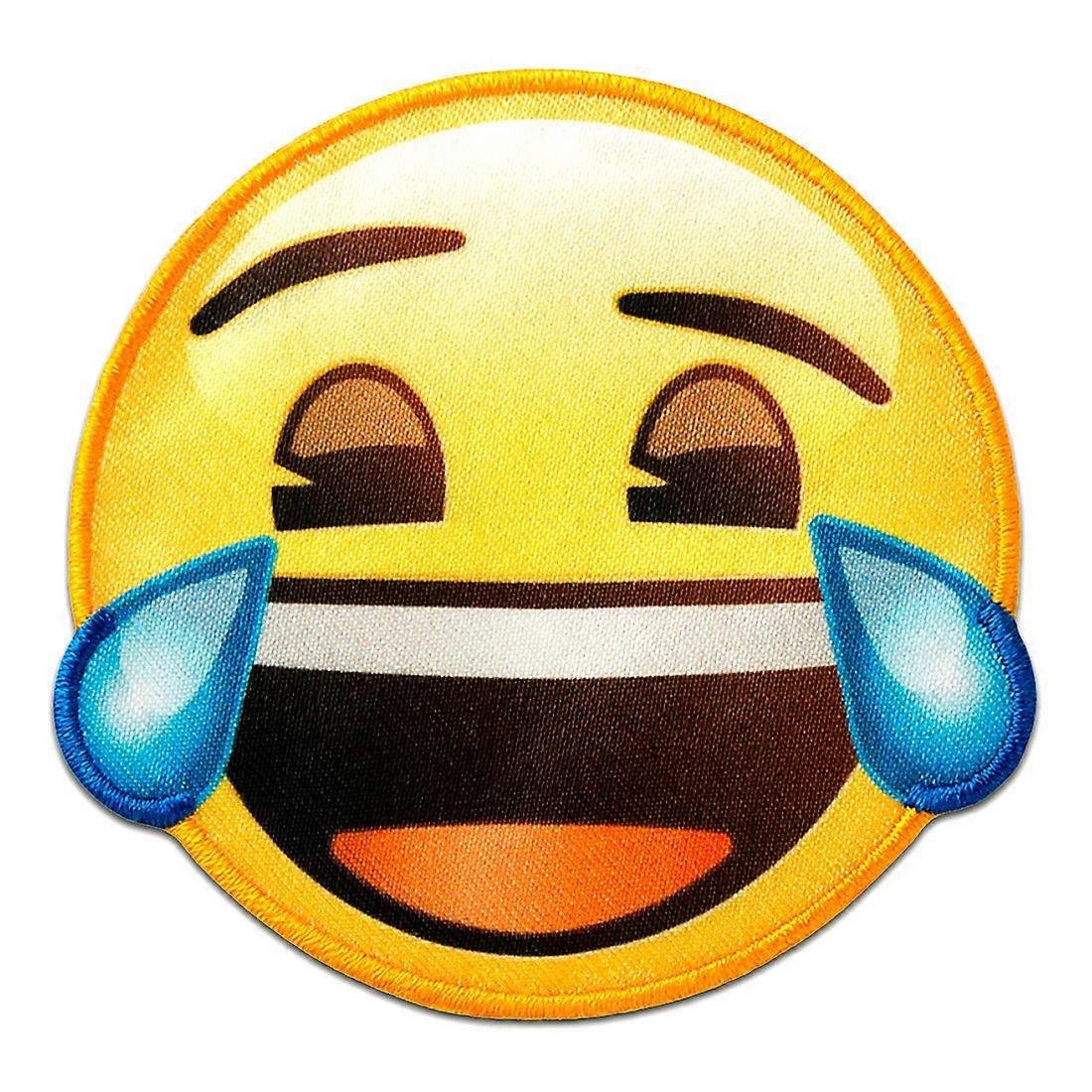 Patch / strygeplaster - Emoji griner tårer - gul - Øca.6,5cm - patch