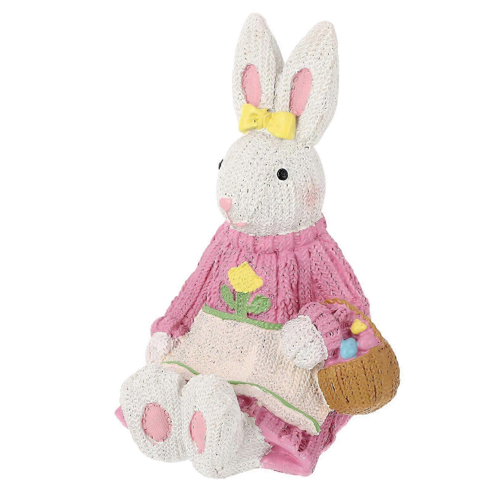 Pink Easter Rabbit Ornament compatible with Room Layout Decor Resin 1Pcs