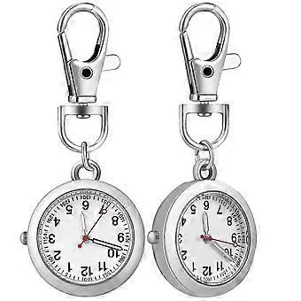 2 stk. lommeur nøkkelringklokker med spenne anheng nøkkelring armbåndsur sykepleierklokker for kvinner og menn