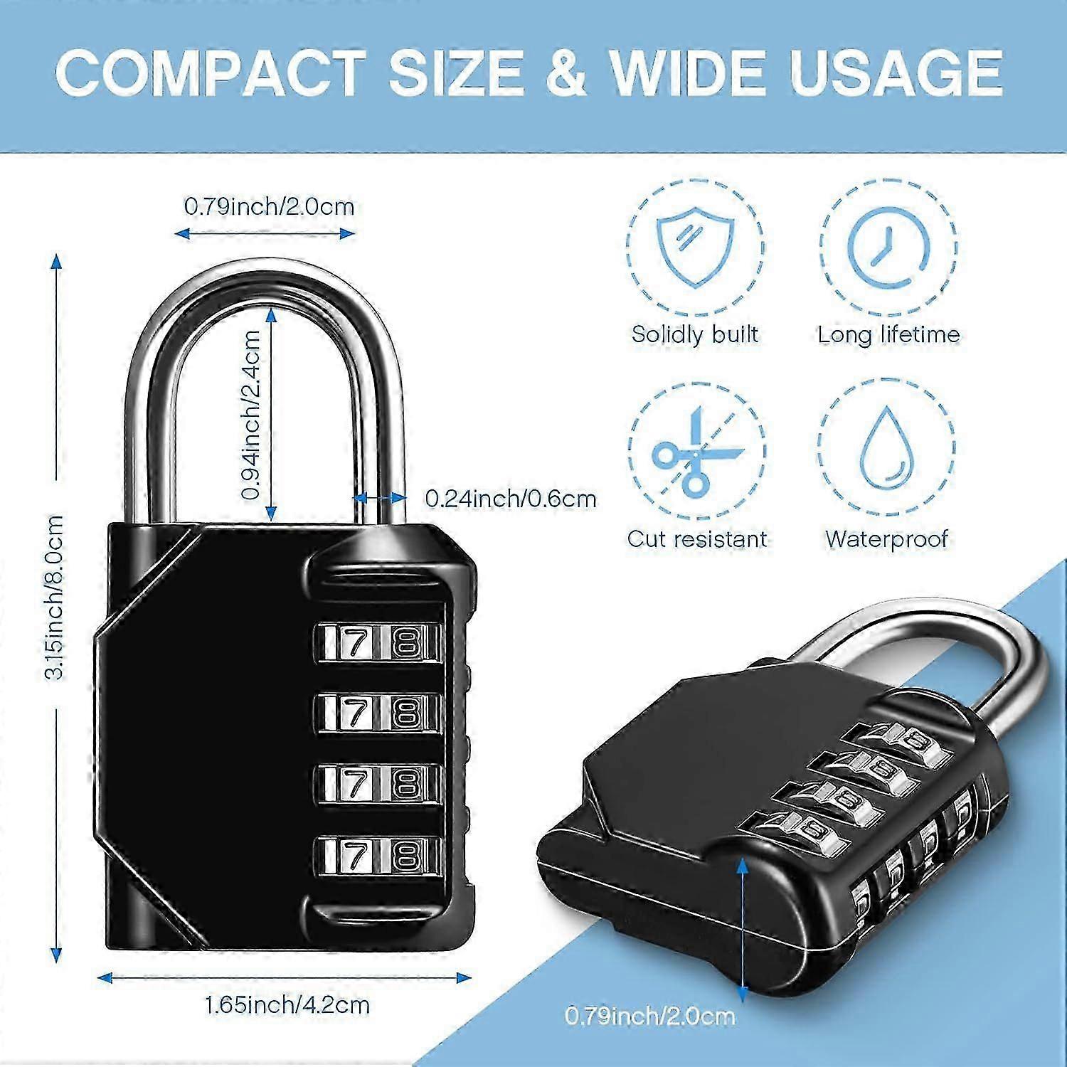 10 Pack Combination Lock Resettable 4 Digit Combination Padlock Waterproof Locker Locks Sm