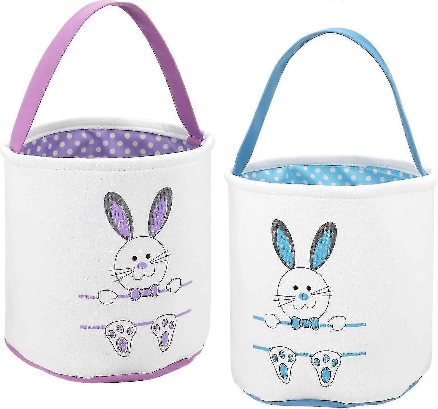 2 Pack Canvas Easter Gift Bags for Kids Easter Bunny Basket Set